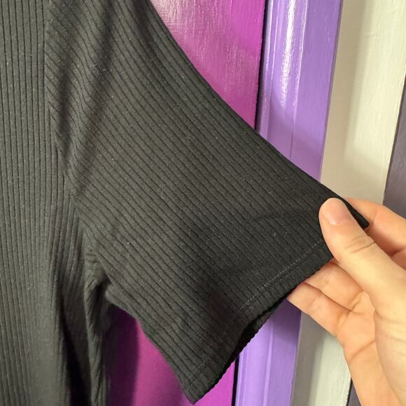 Reformation Jeans Black Ribbed T Shirt Dress Size Small Sustainable Stretch - Picture 5 of 9